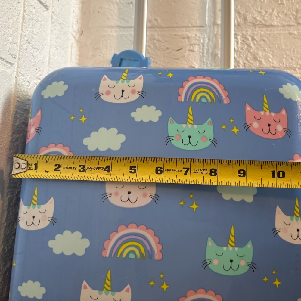 Kids Unicorn Cat Rainbow Print Rolling Suitcase - Blue & Purple - Picture 10 of 10